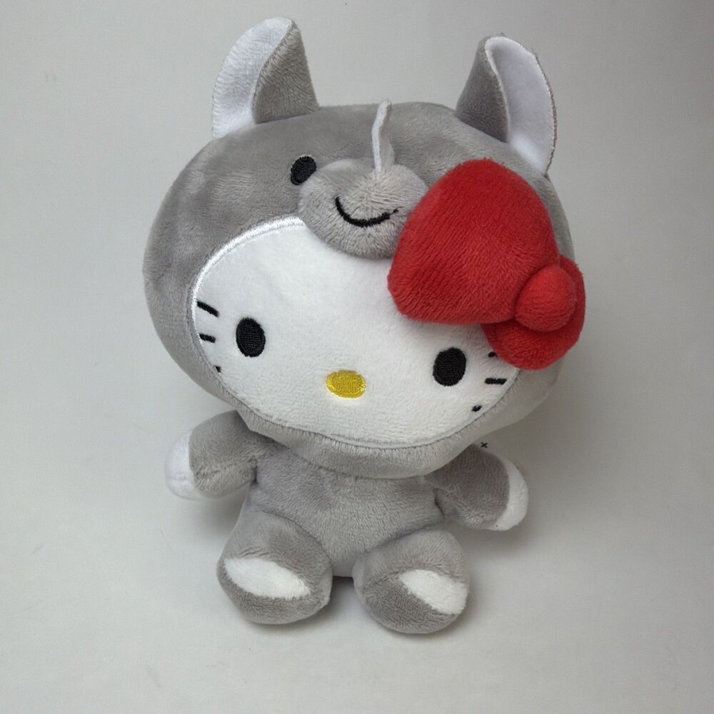 Sanrio Hello Kitty Plush Stuffed Animal Gray Rhino Costume Red Bow 6 inch
